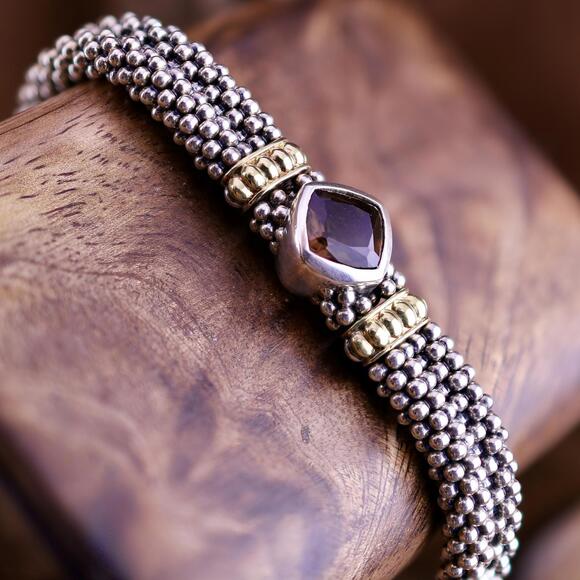 Lagos Sterling and 18K YG, Faceted Champagne Spinel Caviar Rope Bracelet 7.5" - Picture 1 of 11